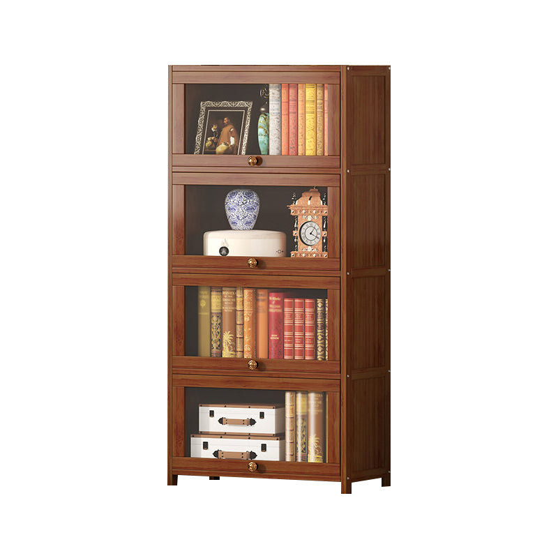 Contemporary Brown Bamboo Bookshelf Closed Back Bookcase with Door for Home Office