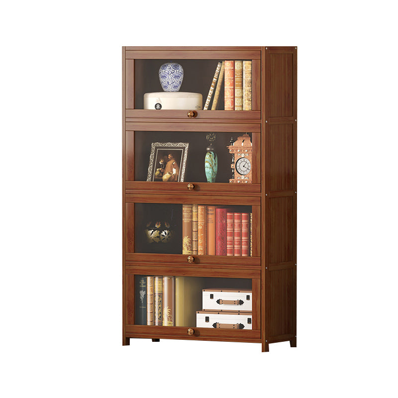 Contemporary Brown Bamboo Bookshelf Closed Back Bookcase with Door for Home Office