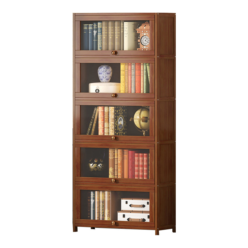 Contemporary Brown Bamboo Bookshelf Closed Back Bookcase with Door for Home Office