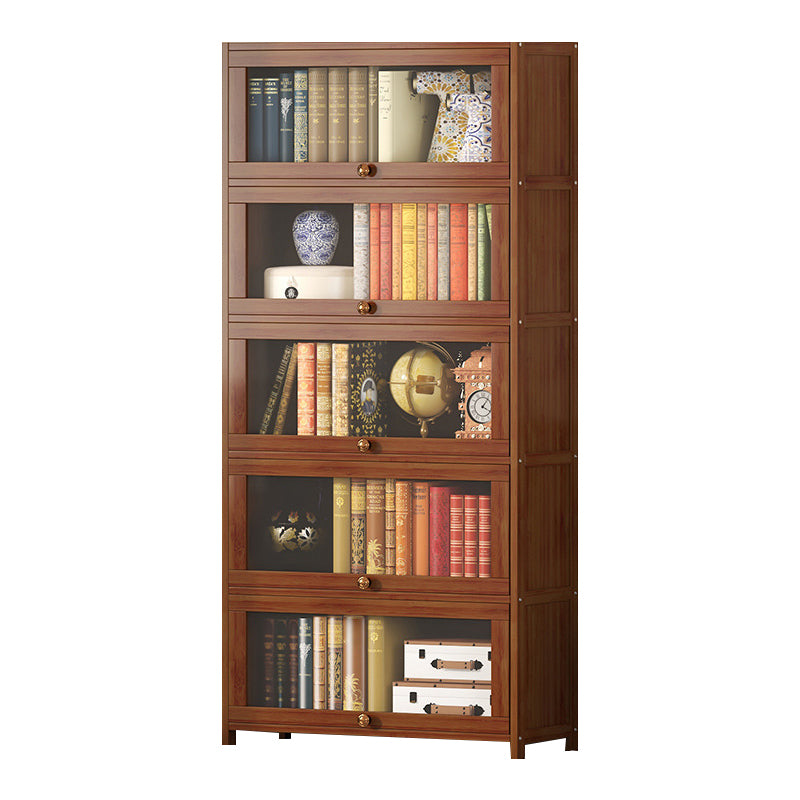 Contemporary Brown Bamboo Bookshelf Closed Back Bookcase with Door for Home Office