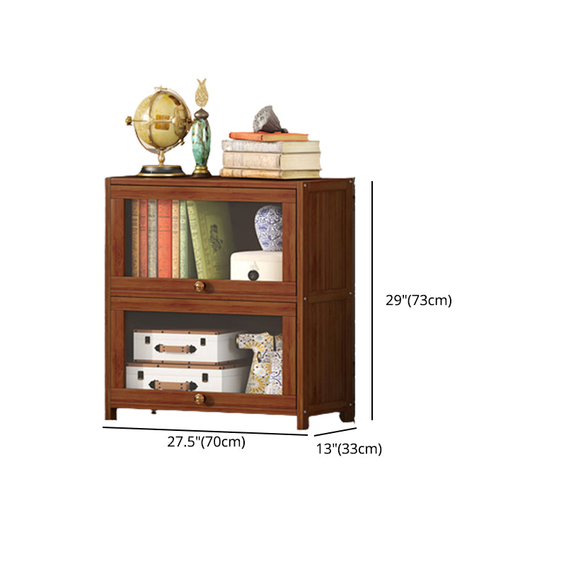 Contemporary Brown Bamboo Bookshelf Closed Back Bookcase with Door for Home Office