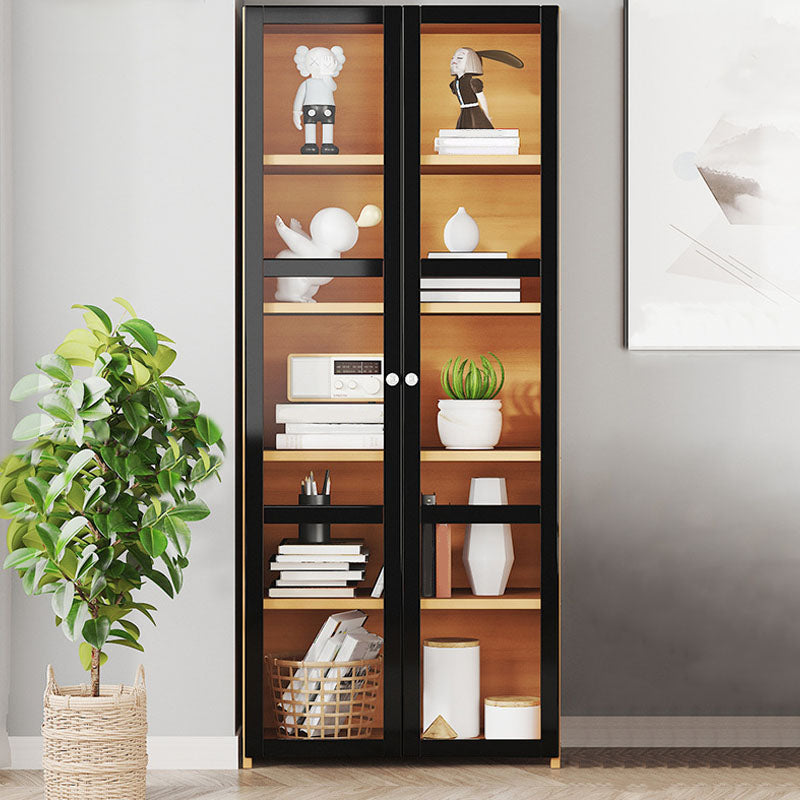 Modern Style Bookcase Bamboo Closed Back Bookshelf with Door for Home Office