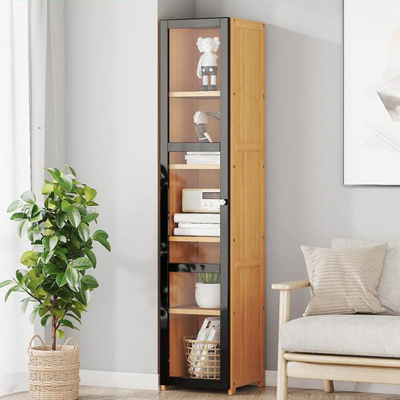 Modern Style Bookcase Bamboo Closed Back Bookshelf with Door for Home Office