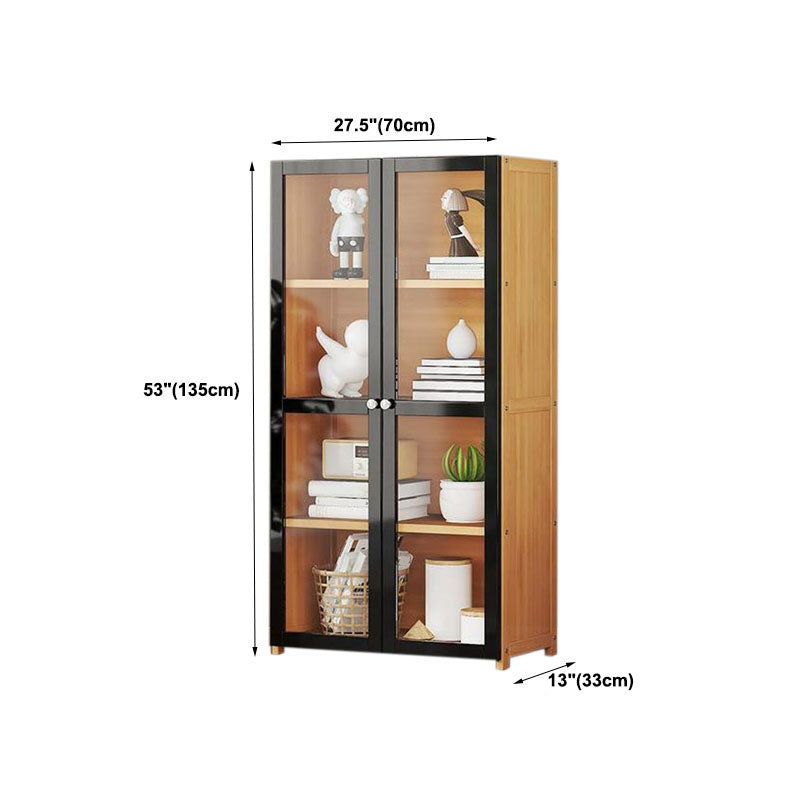 Modern Style Bookcase Bamboo Closed Back Bookshelf with Door for Home Office