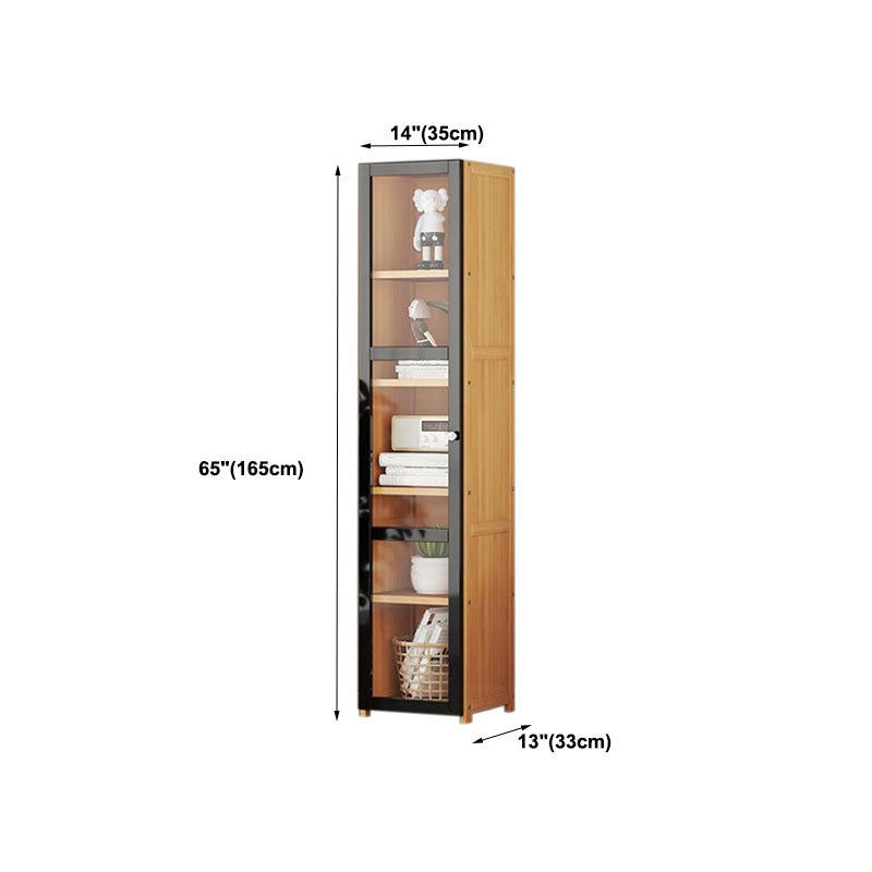 Modern Style Bookcase Bamboo Closed Back Bookshelf with Door for Home Office