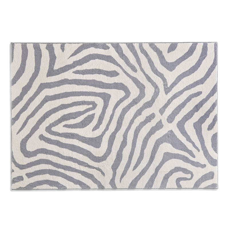 Black Zebra Stripe Rug Polyester Casual Rug Non-Slip Backing Rug for Home Decor