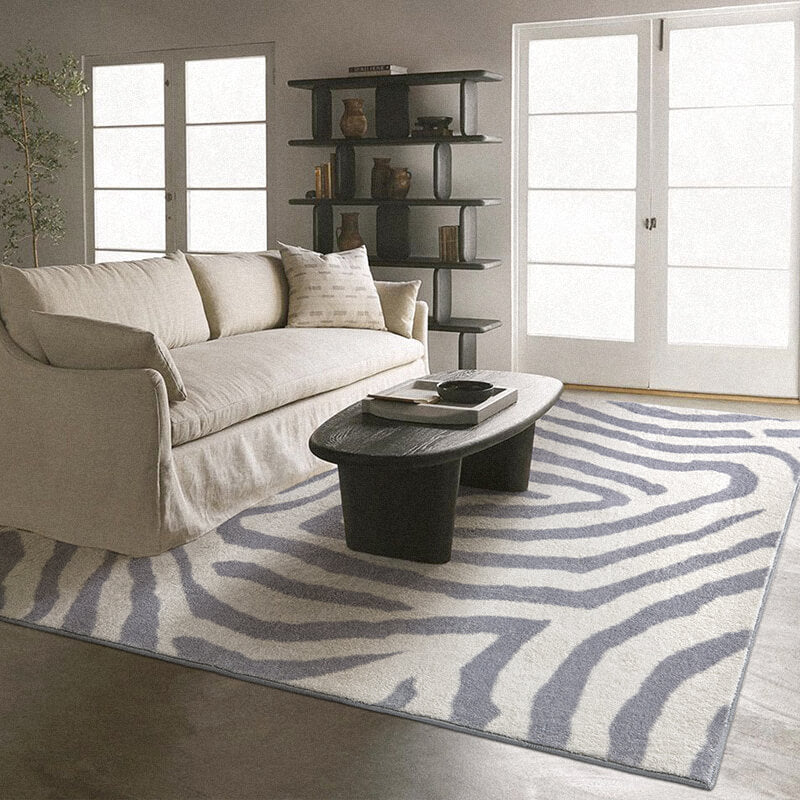 Black Zebra Stripe Rug Polyester Casual Rug Non-Slip Backing Rug for Home Decor