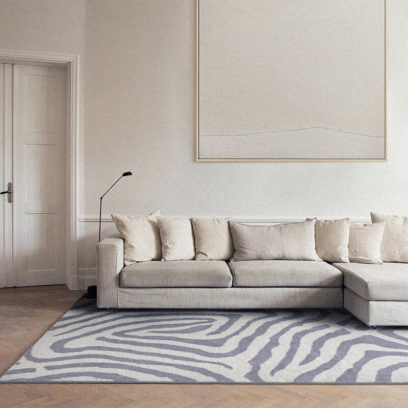 Black Zebra Stripe Rug Polyester Casual Rug Non-Slip Backing Rug for Home Decor