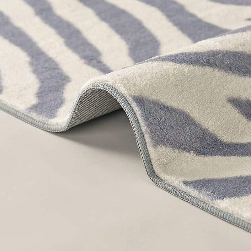 Black Zebra Stripe Rug Polyester Casual Rug Non-Slip Backing Rug for Home Decor