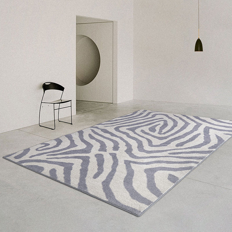 Black Zebra Stripe Rug Polyester Casual Rug Non-Slip Backing Rug for Home Decor