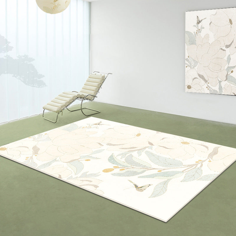 Apricot Modern Carpet Polyester Flower Area Carpet Stain Resistant Carpet for Living Room