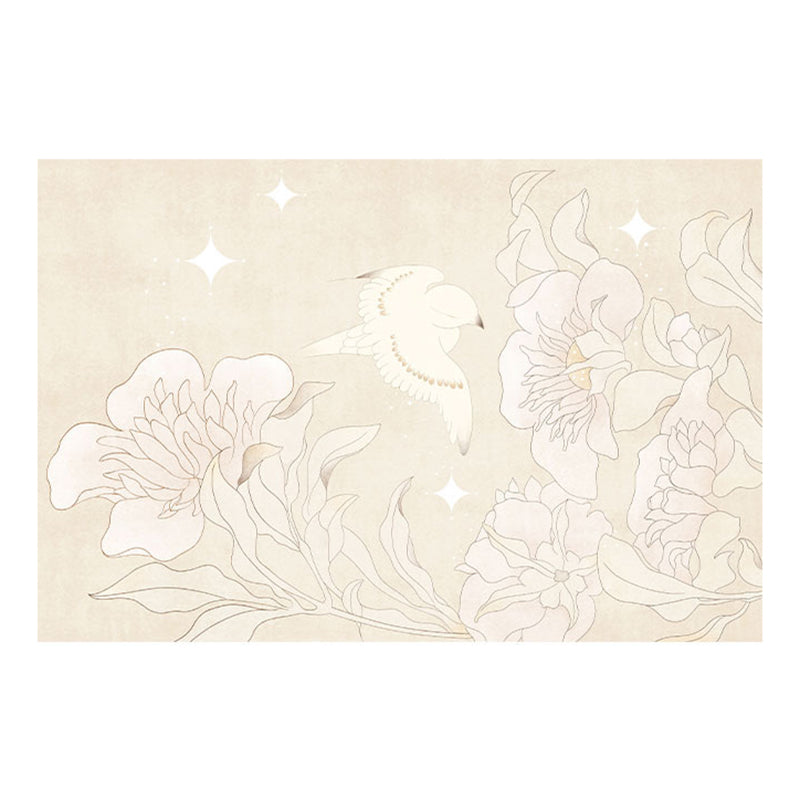 Apricot Modern Carpet Polyester Flower Area Carpet Stain Resistant Carpet for Living Room