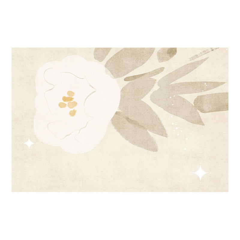 Apricot Modern Carpet Polyester Flower Area Carpet Stain Resistant Carpet for Living Room