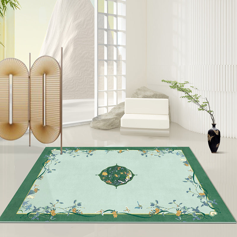 Apricot Modern Carpet Polyester Flower Area Carpet Stain Resistant Carpet for Living Room