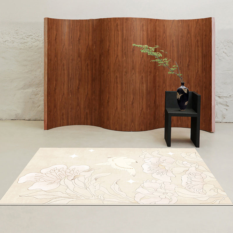 Apricot Modern Carpet Polyester Flower Area Carpet Stain Resistant Carpet for Living Room