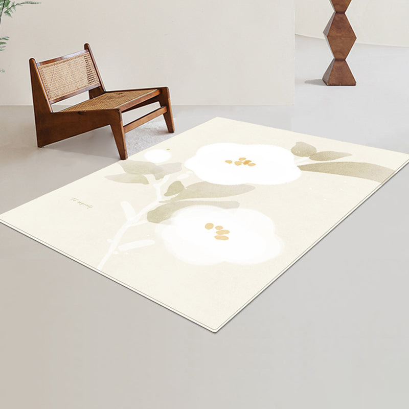 Apricot Modern Carpet Polyester Flower Area Carpet Stain Resistant Carpet for Living Room