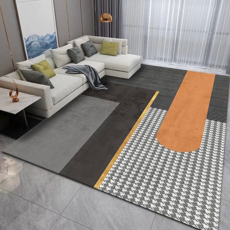 Dark Gray Modern Rug Polyester Geometric Area Rug Washable Rug for Sitting Room