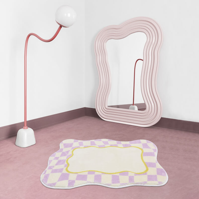 Purple Modern Rug Polyester Check Print Rug Washable Rug for Living Room