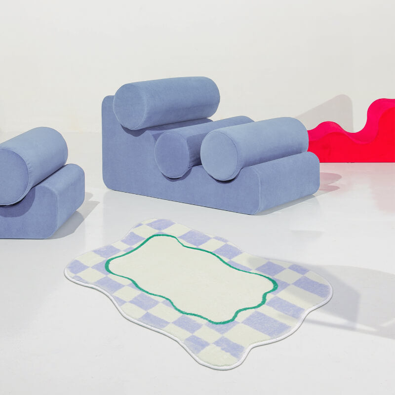 Purple Modern Rug Polyester Check Print Rug Washable Rug for Living Room