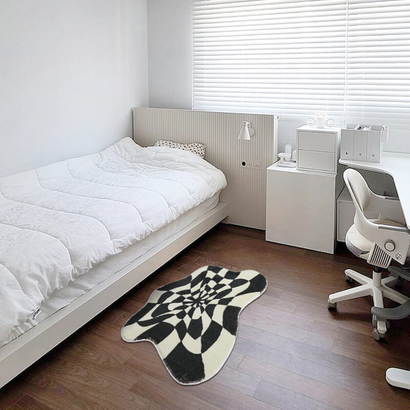 Purple Modern Rug Polyester Check Print Rug Washable Rug for Living Room