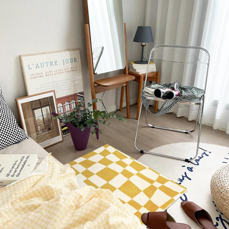 Purple Modern Rug Polyester Check Print Rug Washable Rug for Living Room