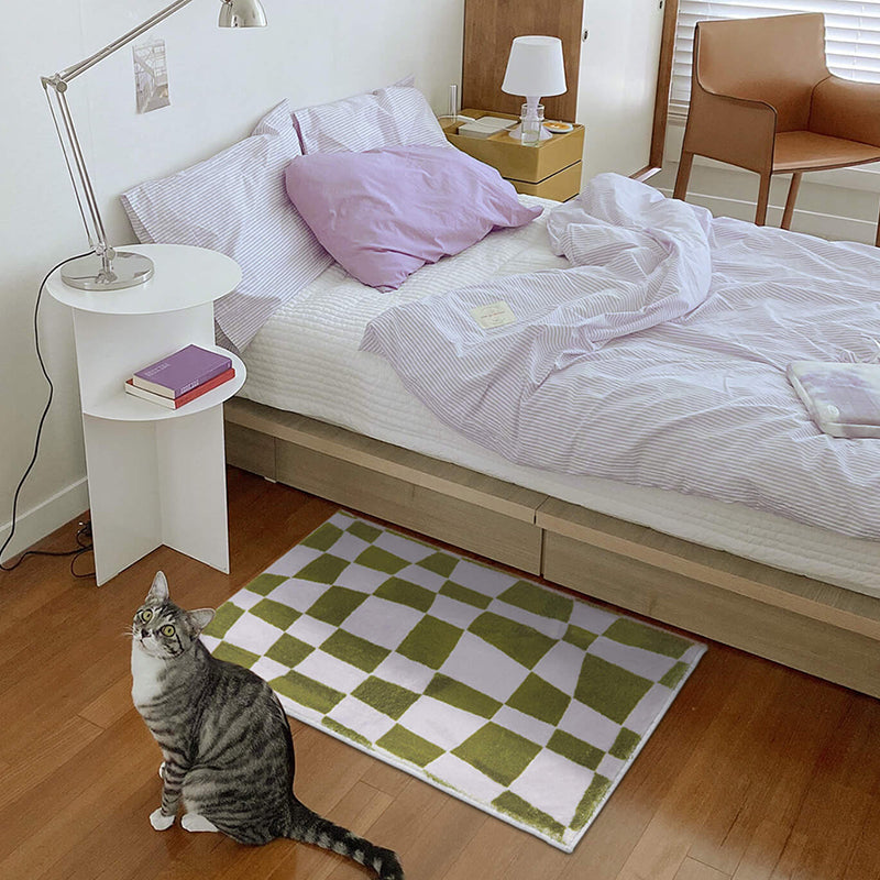 Purple Modern Rug Polyester Check Print Rug Washable Rug for Living Room