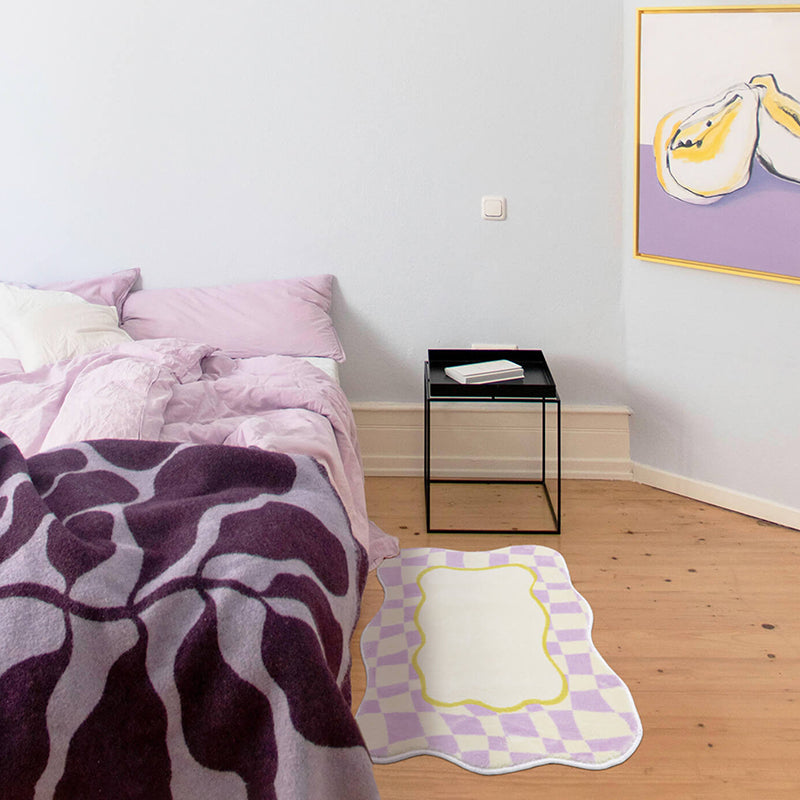 Purple Modern Rug Polyester Check Print Rug Washable Rug for Living Room