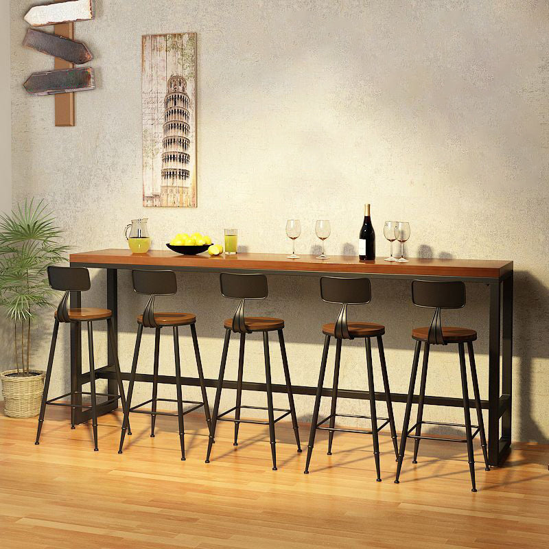 Rectangle Wood Bar Dining Table Contemporary Bar Table with Trestle Base in Black