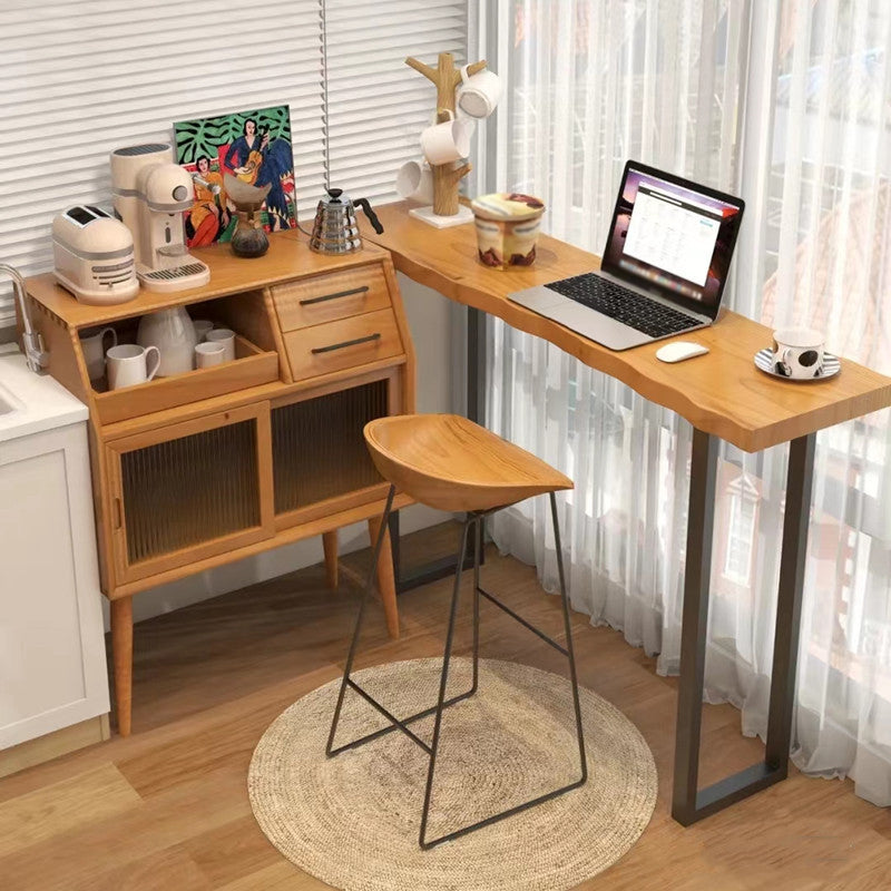 Rectangle Bar Dining Table Contemporary Wood Bar Table with Black Sled Base