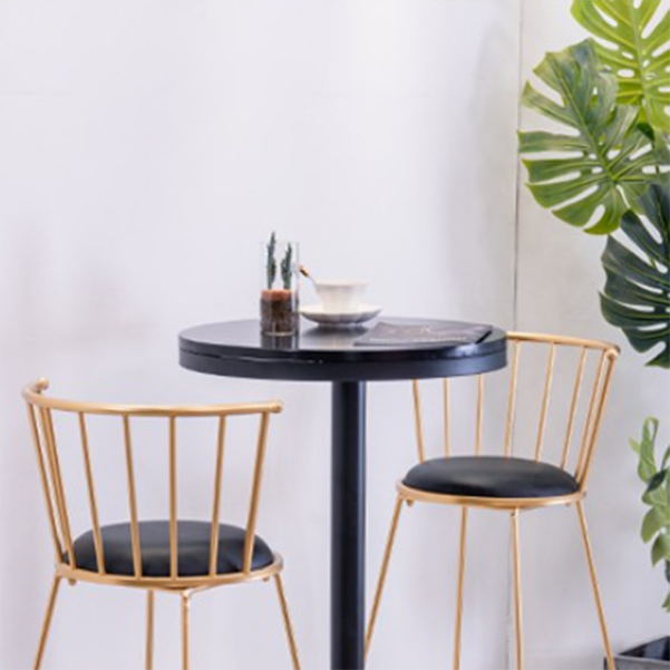 1/3/4 Pieces Glam Iron Bar Table Set Round Bistro Set with Black Faux Marble Top