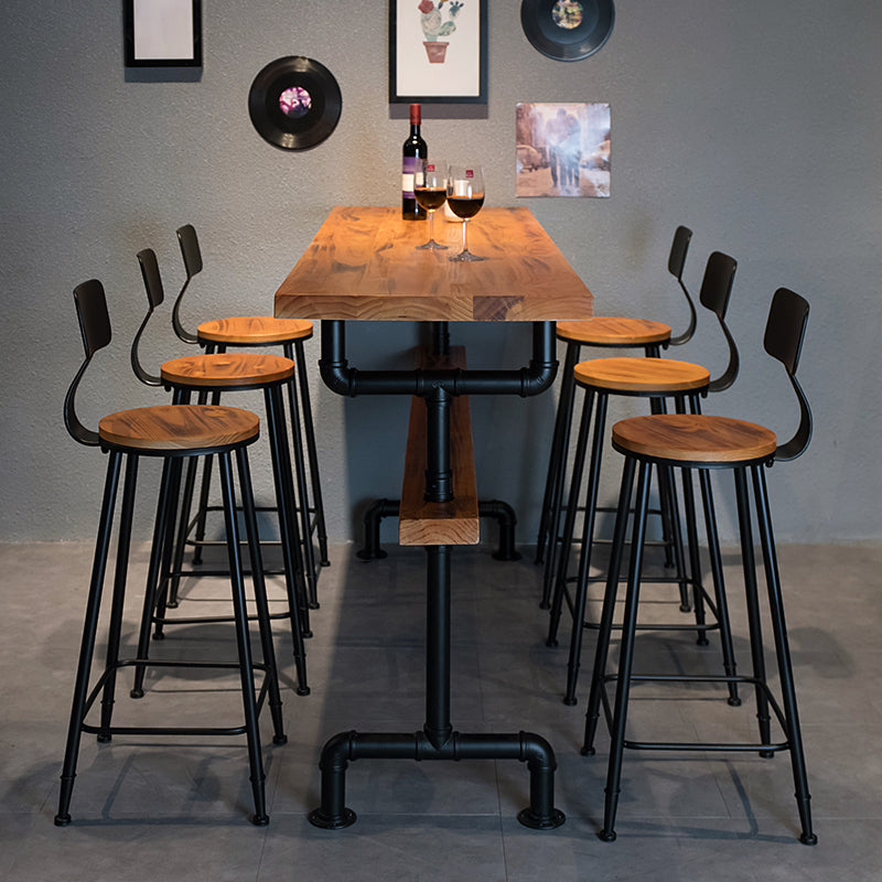 Industrial Rectangle Solid Wood Bar Table Set 1/7 Pieces Counter Table with High Stools