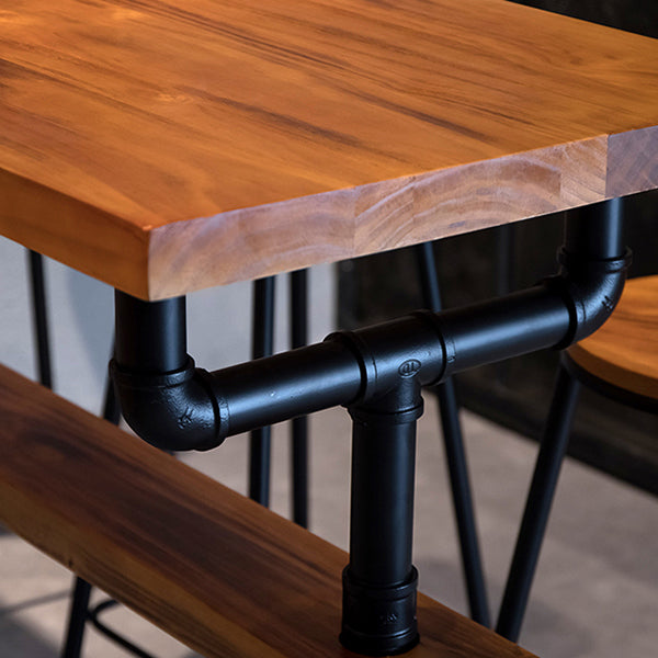 Industrial Rectangle Solid Wood Bar Table Set 1/7 Pieces Counter Table with High Stools