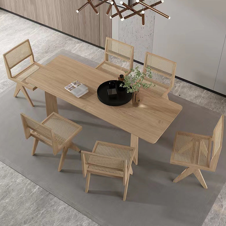 Modern Rectangle Dinette Set 1/2/4/5/6/7 Pieces Indoor Solid Wood Dining Table Set