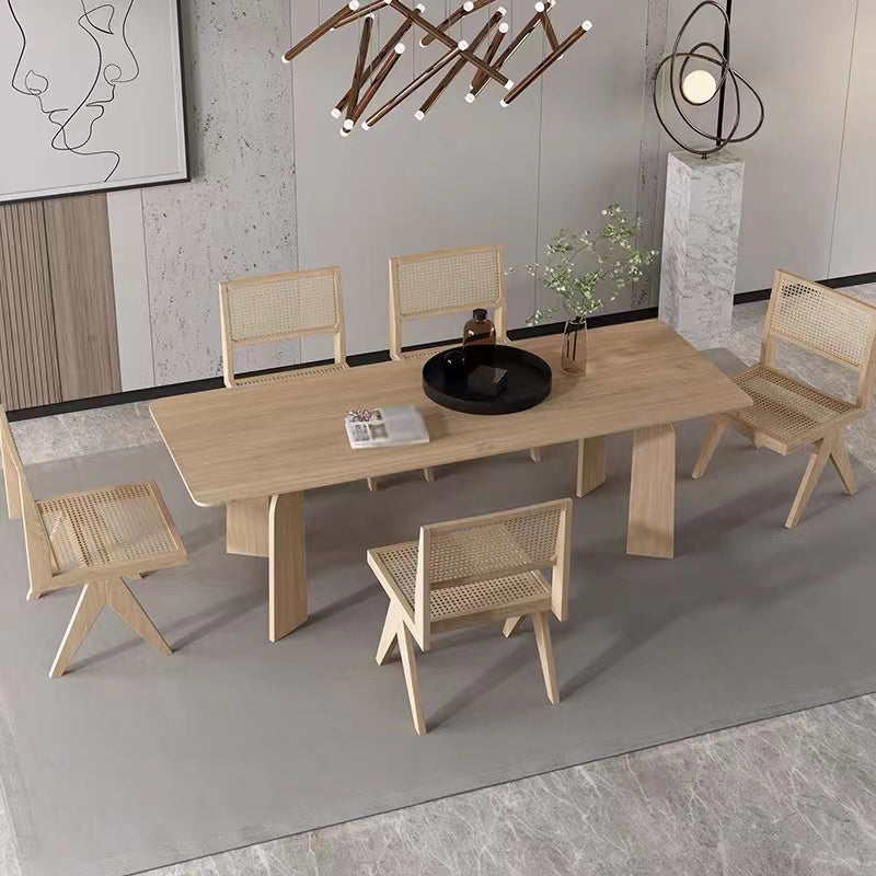 Modern Rectangle Dinette Set 1/2/4/5/6/7 Pieces Indoor Solid Wood Dining Table Set