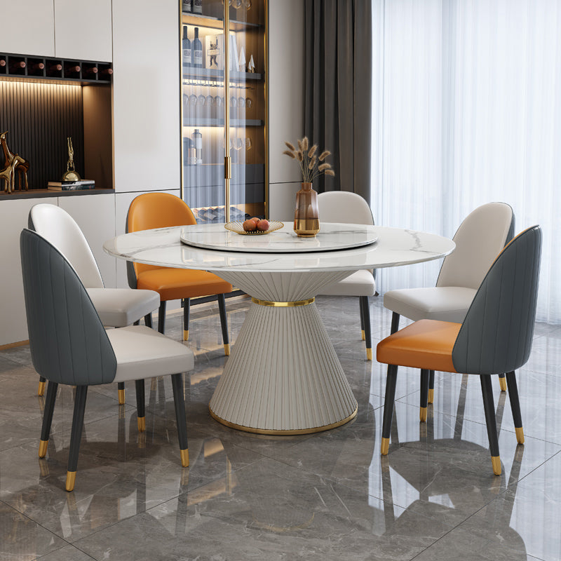 Stone Round Dining Table Contemporary Style Dining Site Table with Turntable