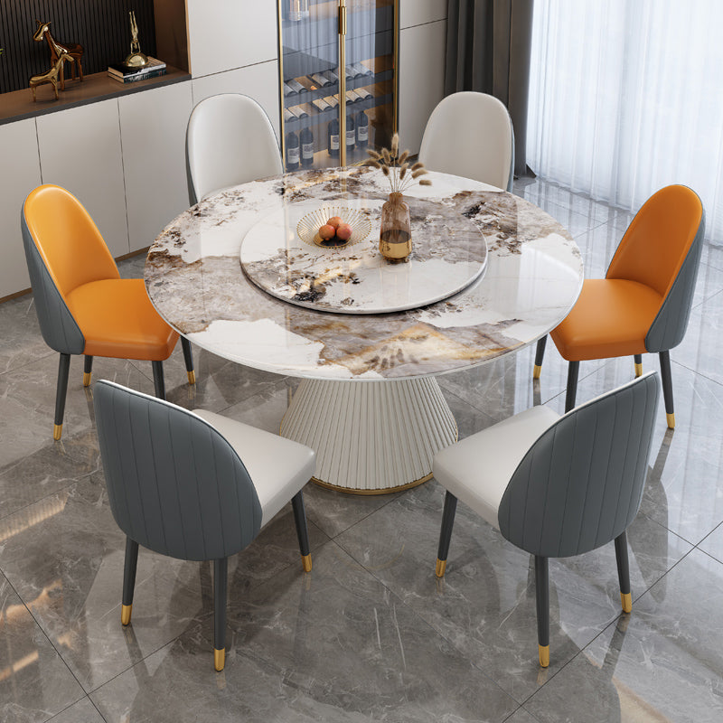 Stone Round Dining Table Contemporary Style Dining Site Table with Turntable
