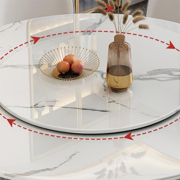 Stone Round Dining Table Contemporary Style Dining Site Table with Turntable