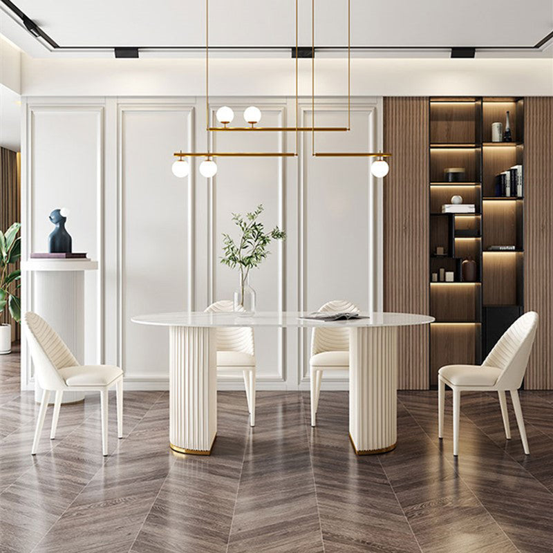 Traditional Luxury Dining Table Sintered Stone Double Pedestal Table for Home