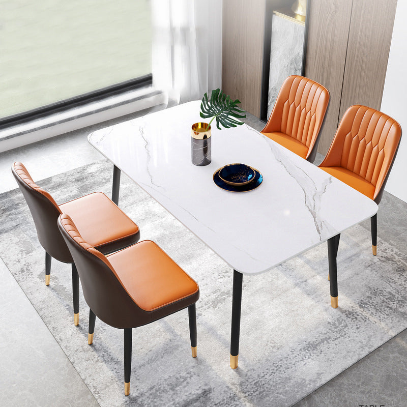 Metal Modern Rectangle Dining Table Sintered Stone Top Table with 4 Legs