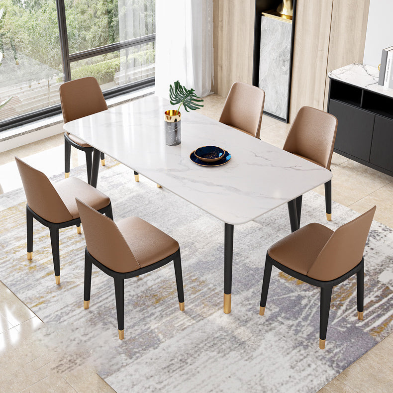 Metal Modern Rectangle Dining Table Sintered Stone Top Table with 4 Legs