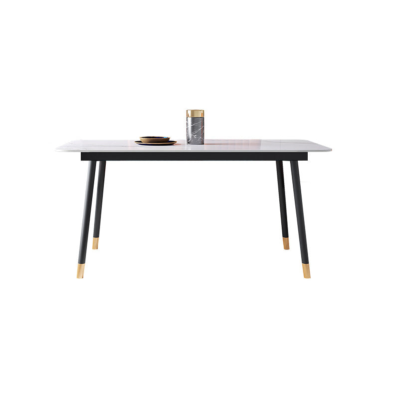 Metal Modern Rectangle Dining Table Sintered Stone Top Table with 4 Legs