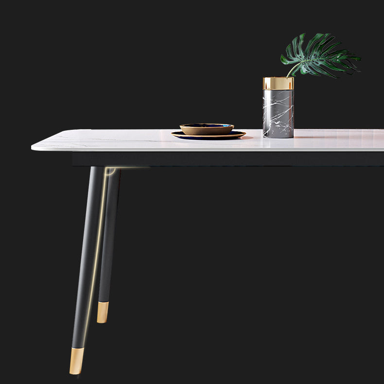 Metal Modern Rectangle Dining Table Sintered Stone Top Table with 4 Legs