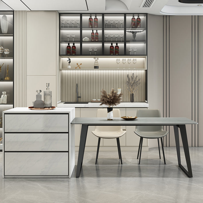 Modern Gray in Stone Table Rectangle Dining Room Table for Kitchen