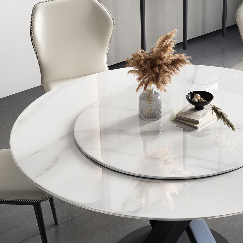 Round Pedestal Table Simplicity Style Stone Dining Site Table with Turntable