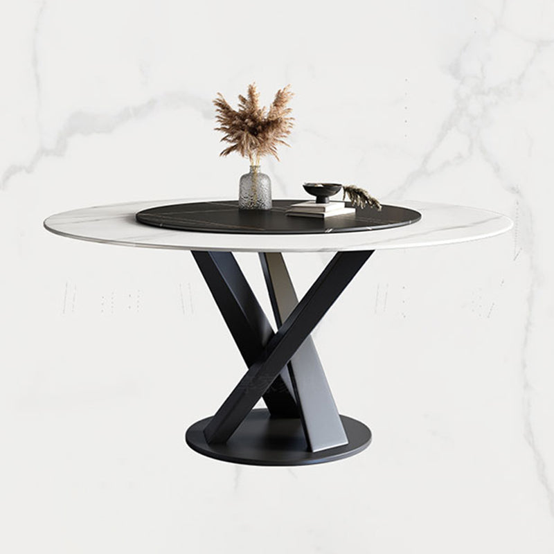 Round Pedestal Table Simplicity Style Stone Dining Site Table with Turntable