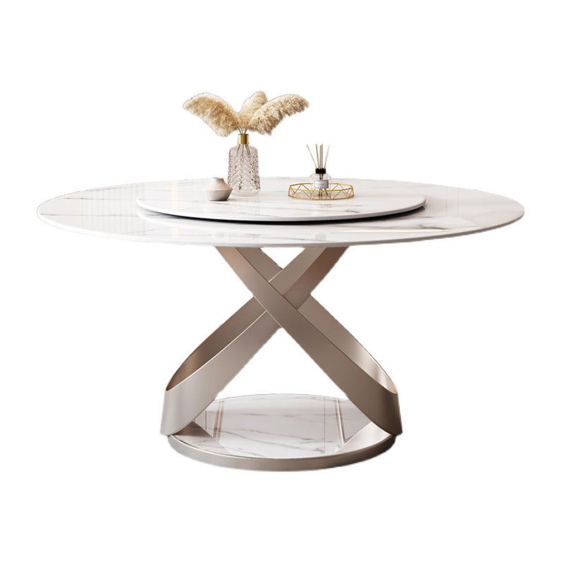 Round Pedestal Table Contemporary Style Stone Dining Site Table with Turntable
