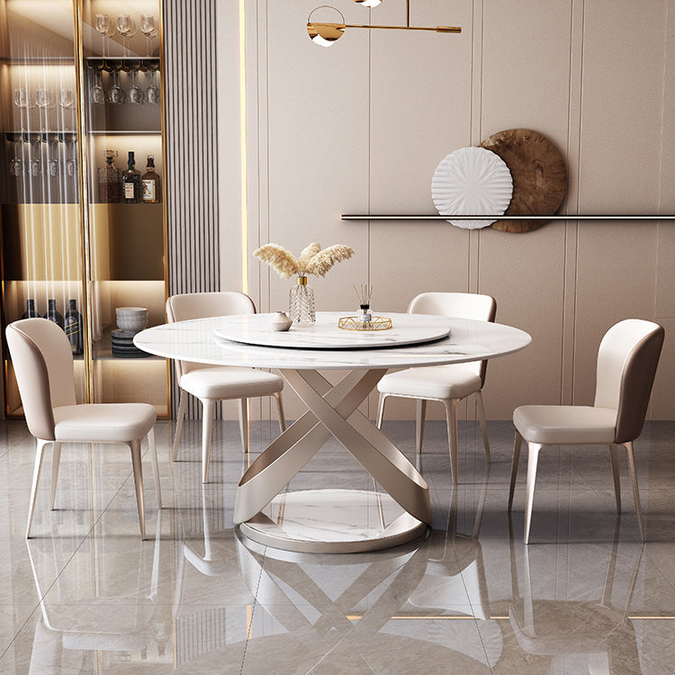 Round Pedestal Table Contemporary Style Stone Dining Site Table with Turntable