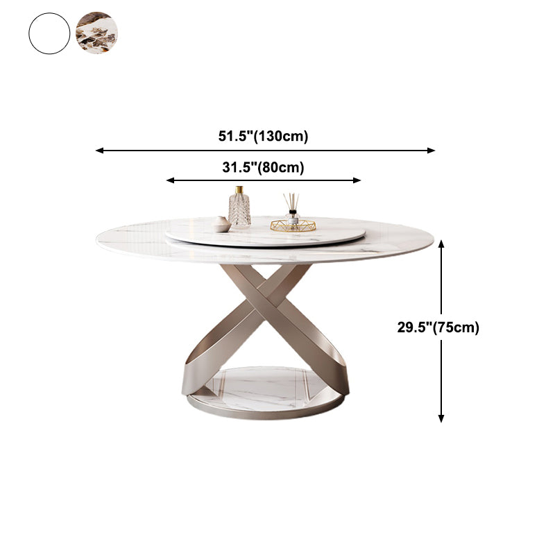 Round Pedestal Table Contemporary Style Stone Dining Site Table with Turntable