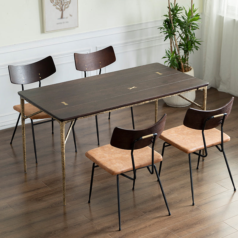 Luxury Oak Wood Table for Restaurant Rectangle Dining Table with Metal 4 Legs
