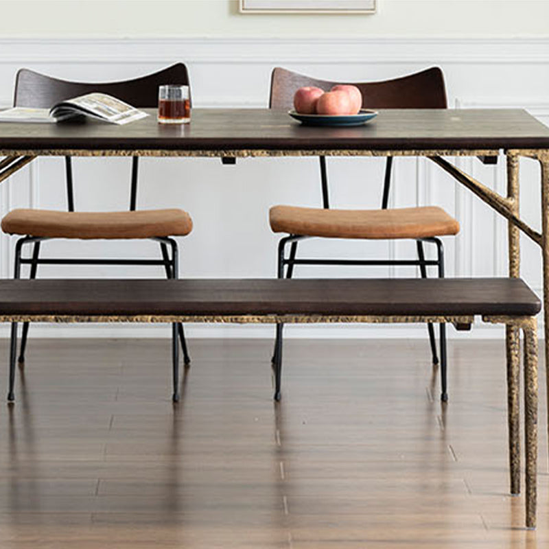 Luxury Oak Wood Table for Restaurant Rectangle Dining Table with Metal 4 Legs